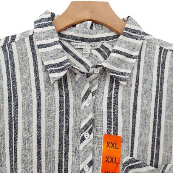 Adrienne Vittadini Tunic Dress Womens Gray XXL Linen Blend Button Up Striped - Picture 5 of 12